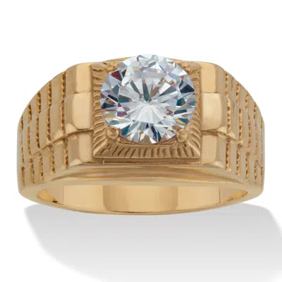 Palm Beach Jewelry Men's 2 Tcw Round Cubic Zirconia Gold Ion-plated Stainless Steel Ring In White