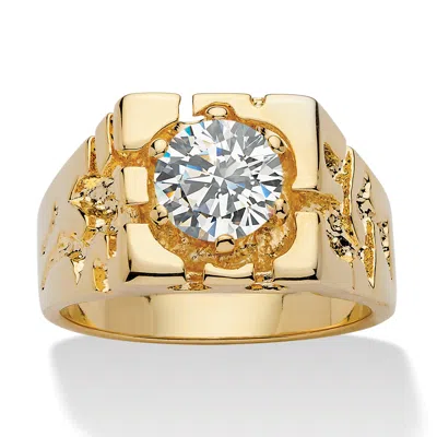 Palm Beach Jewelry Men's 2 Tcw Round Cubic Zirconia Yellow Gold-plated Nugget-style Ring