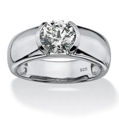 Palm Beach Jewelry Men's 2 Tcw Semi-bezel-set Cubic Zirconia Platinum-plated Sterling Silver Ring In White