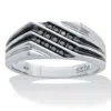 Palm Beach Jewelry Men's .20 Tcw Black Diamond Platinum Over Silver 3-row Ring