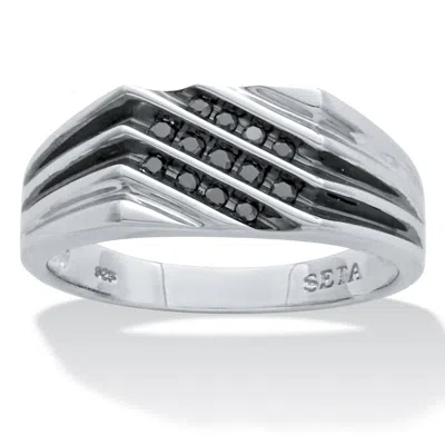 Palm Beach Jewelry Men's .20 Tcw Black Diamond Platinum Over Silver 3-row Ring