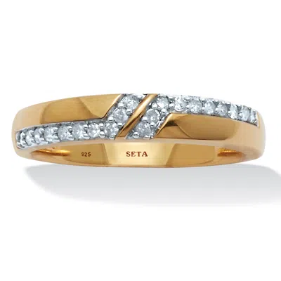 Palm Beach Jewelry Men's .20 Tcw Diamond 18k Gold-plated Sterling Silver Diagonal Wedding Band Ring In White