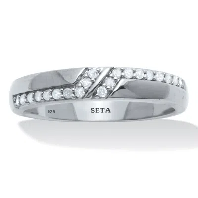 Palm Beach Jewelry Men's .20 Tcw Diamond Platinum-plated Sterling Silver Diagonal Wedding Band Ring In White
