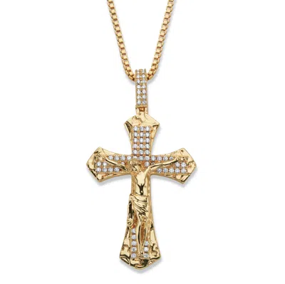 Palm Beach Jewelry Men's 2.05 Cttw. Cubic Zirconia Gold-plated Crucifix Necklace 22" In White