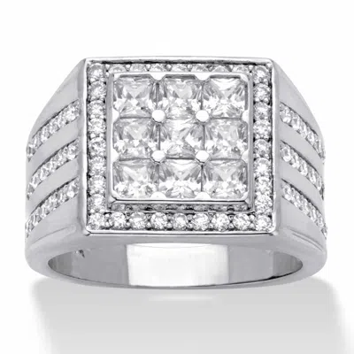 Palm Beach Jewelry Men's 2.12 Cttw. Round And Square Cubic Zirconia Platinum-plated Square Ring In White