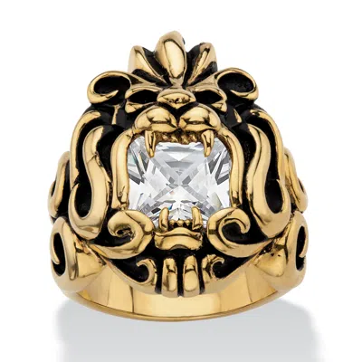 Palm Beach Jewelry Men's 2.65 Cttw. Antiqued Gold Ion-plated Stainless Steel Cz Tribal Lion Ring In White