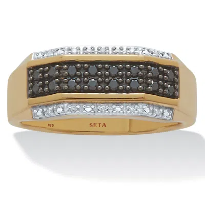 Palm Beach Jewelry Men's .27 Tcw Black And White Diamond 18k Gold-plated Sterling Silver Ring