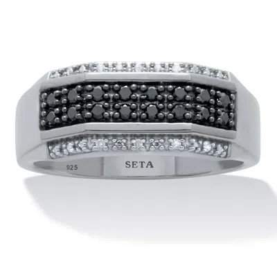 Palm Beach Jewelry Men's .27 Tcw Black And White Diamond Platinum-plated Sterling Silver Ring