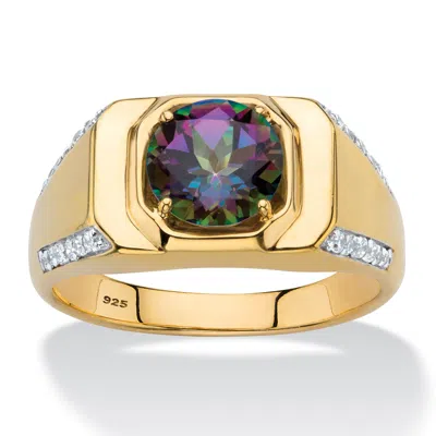 Palm Beach Jewelry Men's 2.70 Cttw. Gold-plated .925 Silver Genuine Mystic Fire Topaz And Cz Ring In Yellow