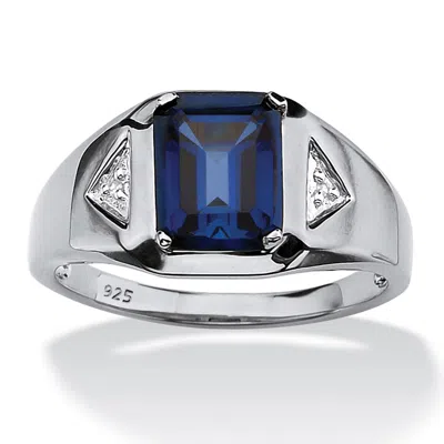 Palm Beach Jewelry Men's 2.76 Tcw Sapphire Ring In Platinum-plated Sterling Silver In Blue