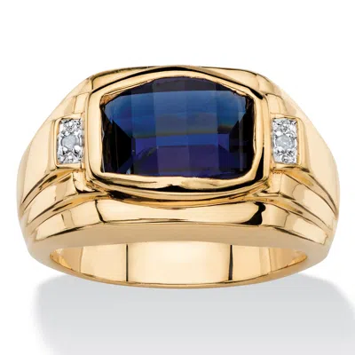 Palm Beach Jewelry Men's 2.77 Tcw Created Blue Sapphire And Diamond Accent 18k Gold-plated Ring In Yellow