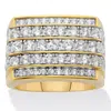 Palm Beach Jewelry Men's 2.99 Cttw. Round Cubic Zirconia 14k Gold Plated Multi Row Step Top Ring In Yellow