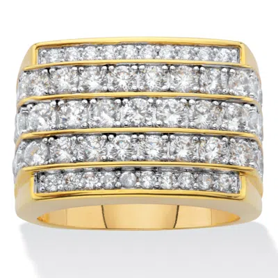 Palm Beach Jewelry Men's 2.99 Cttw. Round Cubic Zirconia 14k Gold Plated Multi Row Step Top Ring In Yellow
