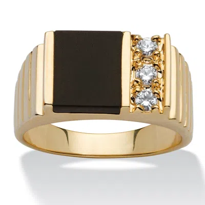 Palm Beach Jewelry Men's .30 Tcw Genuine Onyx Cubic Zirconia Accent Gold-plated Classic Ring In Black