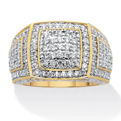 Palm Beach Jewelry Men's 3.20 Cttw. Round Cubic Zirconia 18k Gold Plated Grid Style Ring In Yellow