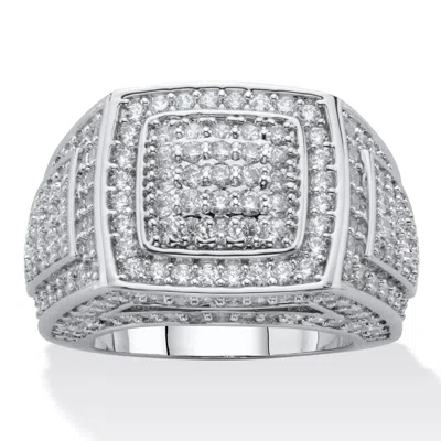 Palm Beach Jewelry Men's 3.20 Cttw. Round White Cubic Zirconia Sqaure Cut Platinum Plated Ring