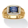 Palm Beach Jewelry Men's 3.31 Cttw. 18k Gold Plated Silver Created Blue And White Sapphire Ring In Yellow