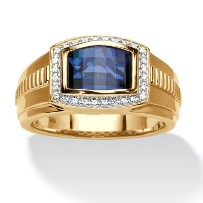 Palm Beach Jewelry Men's 3.31 Cttw. 18k Gold Plated Silver Created Blue And White Sapphire Ring In Yellow