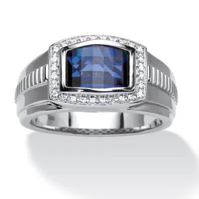 Palm Beach Jewelry Men's 3.31 Cttw Created Blue & White Sapphire Ring Platinum Plated Silver