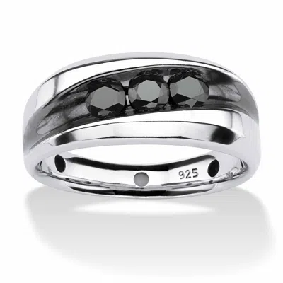 Palm Beach Jewelry Men's 3/4 Tcw Channel-set Black Diamond Ring In Platinum-plated Sterling Silver