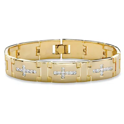 Palm Beach Jewelry Men's 3.60 Cttw. Cubic Zirconia Gold-plated Horizontal Cross Bracelet 8" In White