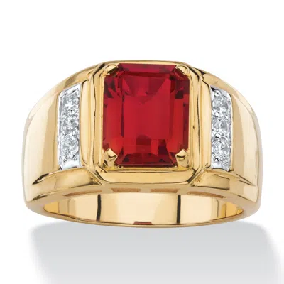 Palm Beach Jewelry Men's 3.71 Tcw Genuine Garnet And Diamond 18k Gold-plated Ring In Red