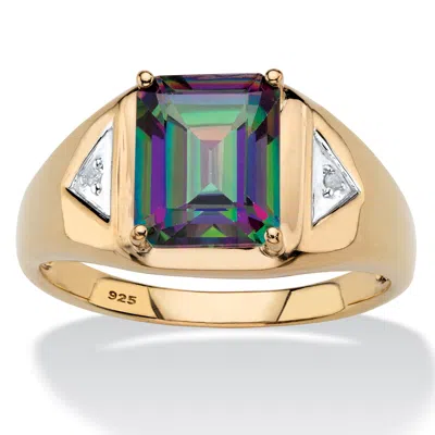 Palm Beach Jewelry Men's 4.01 Cttw. Genuine Mystic Fire Topaz 18k Gold-plated Sterling Silver Ring In Yellow