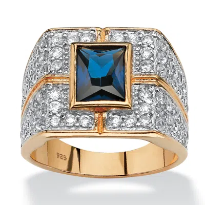 Palm Beach Jewelry Men's 4.06 Tcw Emerald-cut Sapphire Ring In 14k Gold-plated Sterling Silver In Yellow