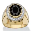 Palm Beach Jewelry Men's 4.18 Tcw Black Oval Cubic Zirconia Gold-plated Faceted Halo Ring In Yellow