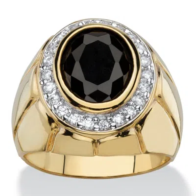 Palm Beach Jewelry Men's 4.18 Tcw Black Oval Cubic Zirconia Gold-plated Faceted Halo Ring In Yellow
