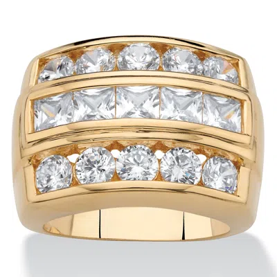 Palm Beach Jewelry Men's 4.35 Cttw Square-cut 18k Gold-plated Cubic Zirconia Channel-set Step Ring In Yellow
