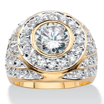 Palm Beach Jewelry Men's 4.55 Tcw Round Cubic Zirconia Gold-plated Geometric Ring In Yellow