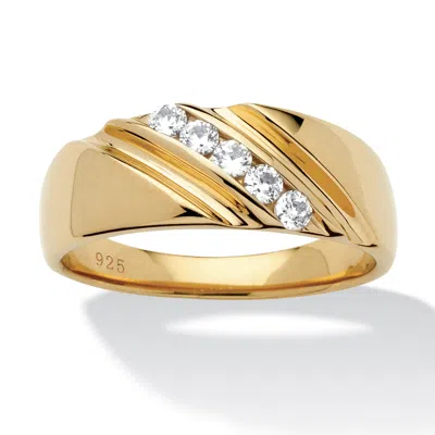 Palm Beach Jewelry Men's .50 Tcw Cubic Zirconia Diagonal Rng In Gold-plated Sterling Silver In White