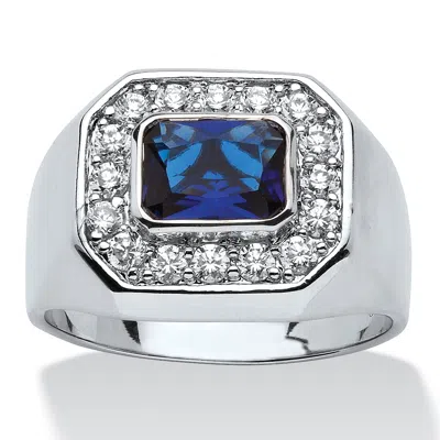 Palm Beach Jewelry Men's .53 Tcw Bezel-set Blue Glass And Cubic Zirconia Octagon Ring In Silvertone In White