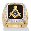 Palm Beach Jewelry Men's .59 Tcw Black Enamel And Cubic Zirconia Gold-plated Masonic Ring In Yellow