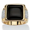 Palm Beach Jewelry Men's .72 Tcw Genuine Black Onyx And Cz Cabochon Ring Yellow Gold-plated In Black