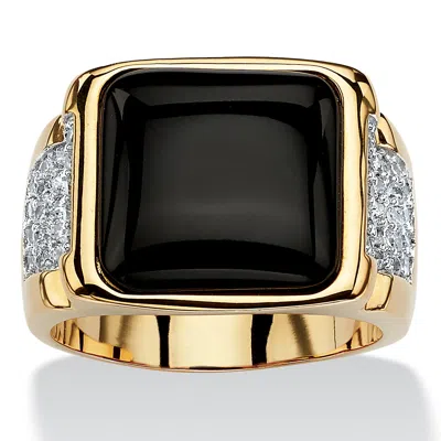 Palm Beach Jewelry Men's .72 Tcw Genuine Black Onyx And Cz Cabochon Ring Yellow Gold-plated