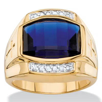 Palm Beach Jewelry Men's 7.61 Tcw Created Blue Sapphire And Diamond Yellow Gold-plated Ring