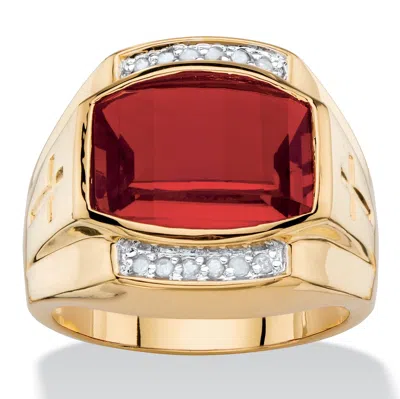 Palm Beach Jewelry Men's 7.61 Tcw Created Red Ruby And Diamond 18k Gold-plated Ring
