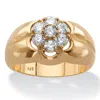 Palm Beach Jewelry Men's .88 Cttw. 14k Gold-plated Sterling Silver Round Cubic Zirconia Flower Ring In Yellow