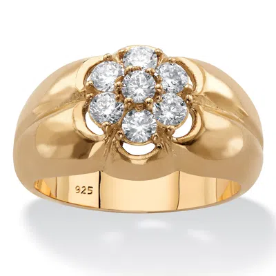 Palm Beach Jewelry Men's .88 Cttw. 14k Gold-plated Sterling Silver Round Cubic Zirconia Flower Ring In Yellow