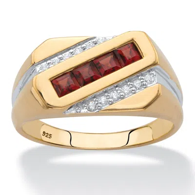 Palm Beach Jewelry Men's .96 Cttw. 18k Gold-plated Sterling Silver Genuine Garnet And Diamond Ring In Red
