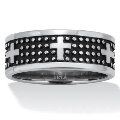 Palm Beach Jewelry Men's Antiqued Stainless Steel Cross Ring