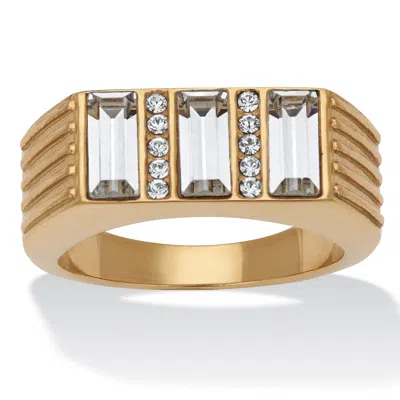 Palm Beach Jewelry Men's Baguette Crystal Pave Gold Ion-plated Stainless Steel Ring In White