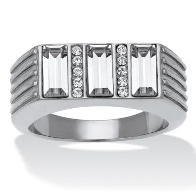 Palm Beach Jewelry Men's Baguette Crystal Pave Stainless Steel Ring In White