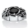 Palm Beach Jewelry Men's Black Crystal Antiqued Stainless Steel Scrolling Leaf Ring