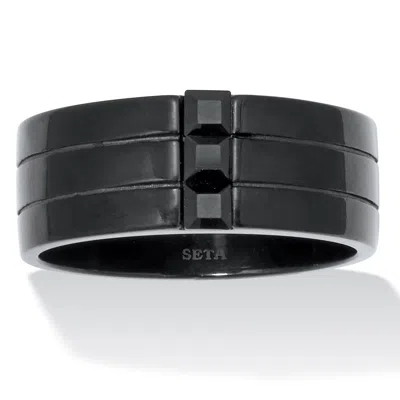 Palm Beach Jewelry Men's Black Crystal Black Ion-plated Stainless Steel Ring