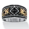 Palm Beach Jewelry Men's Black Crystal Gold Ion-plated Antique Stainless Steel Two-tone Scroll Ring