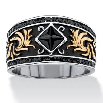 Palm Beach Jewelry Men's Black Crystal Gold Ion-plated Antique Stainless Steel Two-tone Scroll Ring
