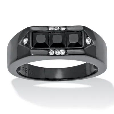 Palm Beach Jewelry Men's Black Glass With Crystal Accents Black Ion-plated Stainless Steel Ring